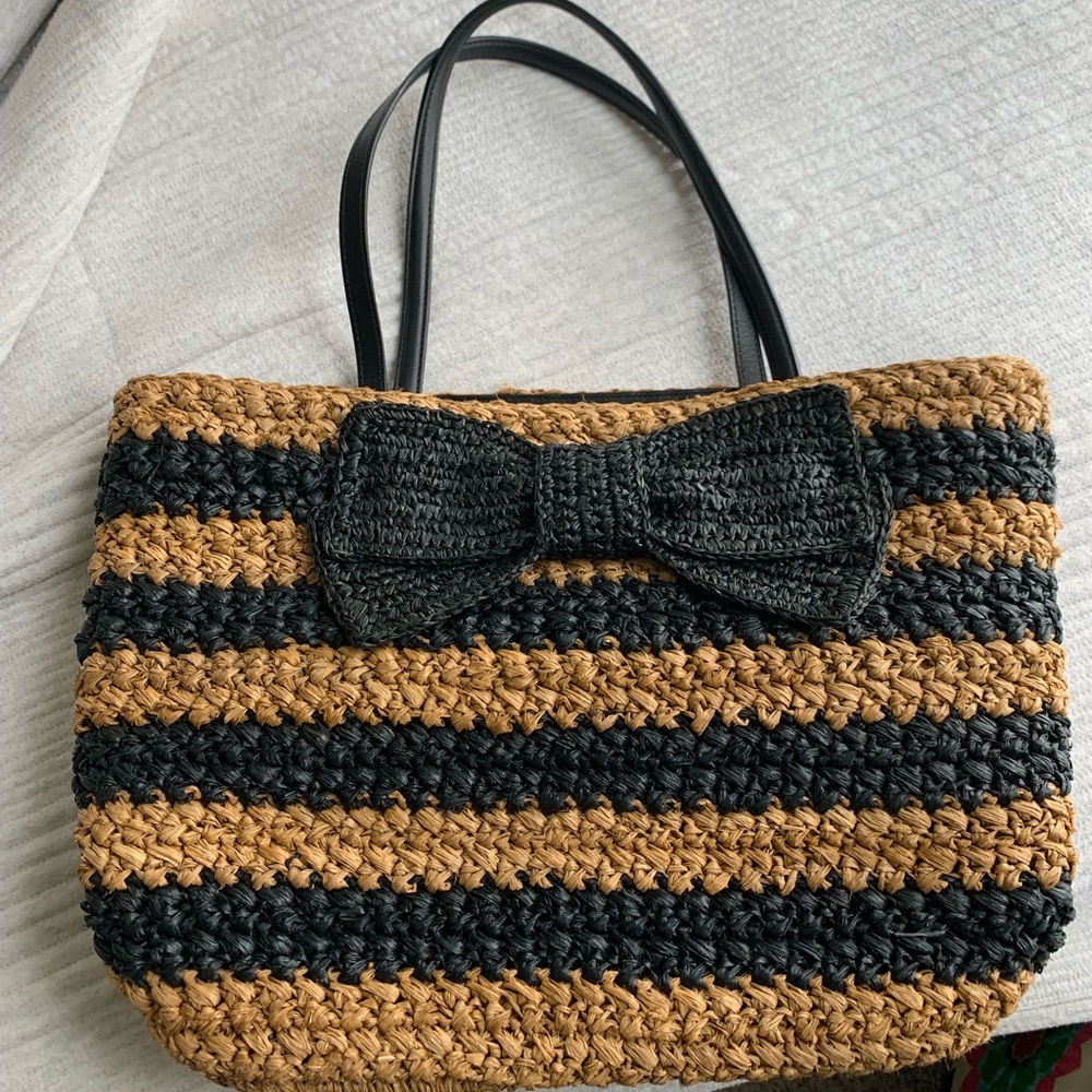 Kate Spade straw, stripe, bow bag